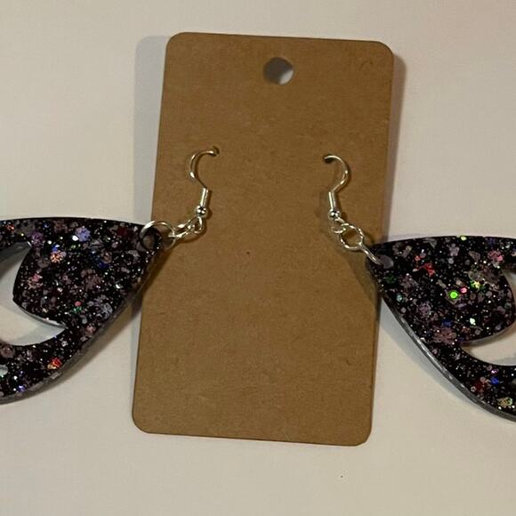 Handmade epoxy resin dangle earrings - very dark purple glitter w/ silver flecks - Picture 3 of 6